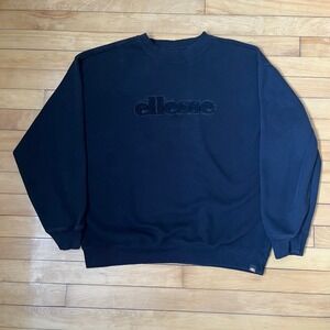 Ellesse Mens Black Chenille Logo Crewneck Sweatshirt Large Pullover